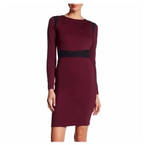 Love Ady Lace Paneled Sheath Dress Burgundy M Red Black Bodycon